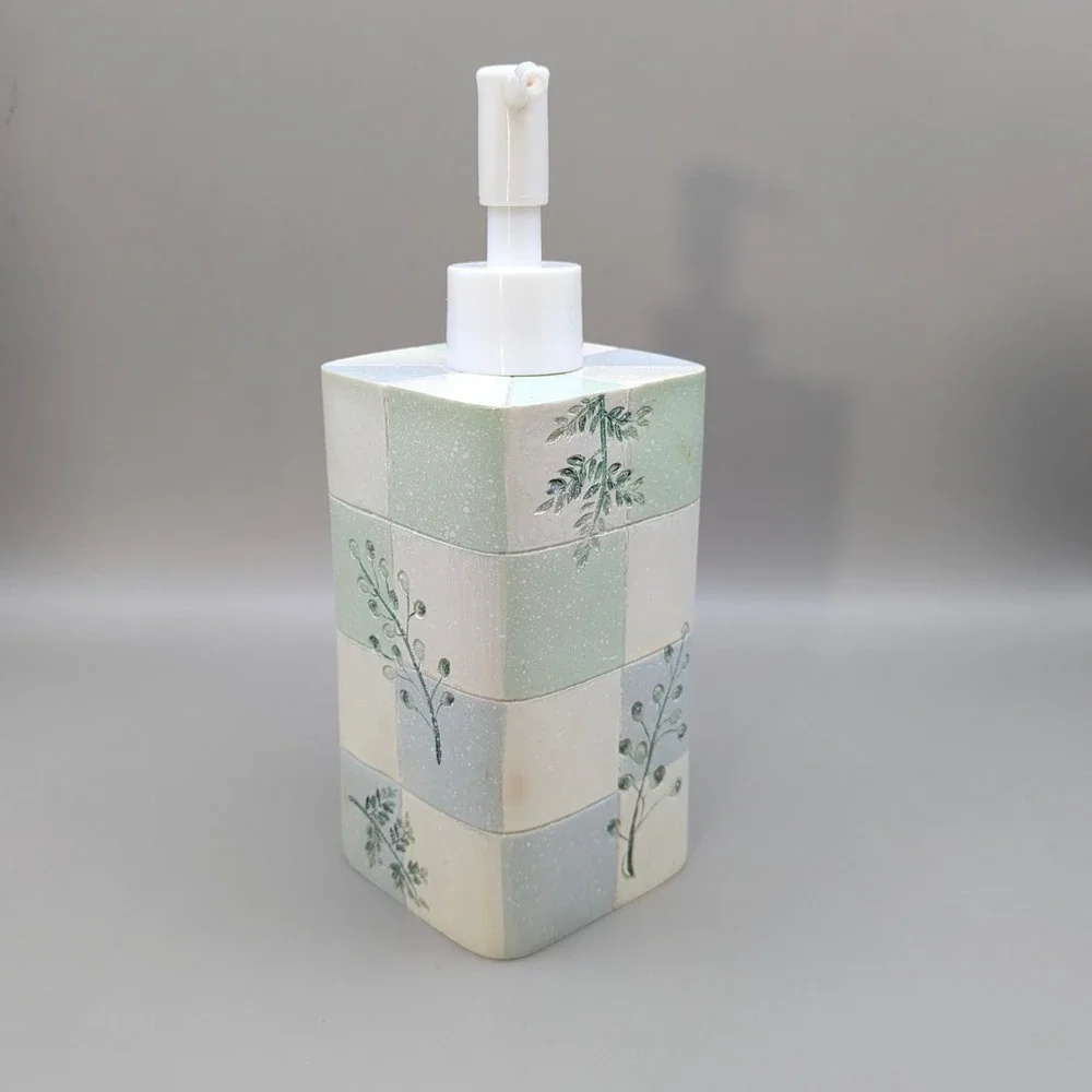 Vintage Croscill Rainier 5 pc Bathroom Set Green Checkerboard Botanical Leaf